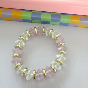 Frosted Blush, Gold and Pink Opalescent Bracelet with Delicate Beads